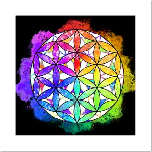 Rainbow Geometric Circle Flower Mandala - Overlap Posters and Art